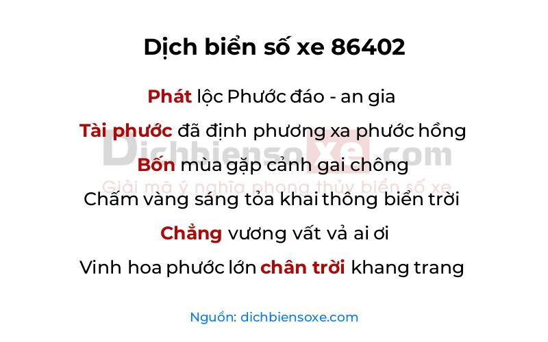 Dịch thơ biển số 86402