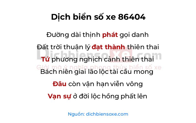 Dịch thơ biển số 86404