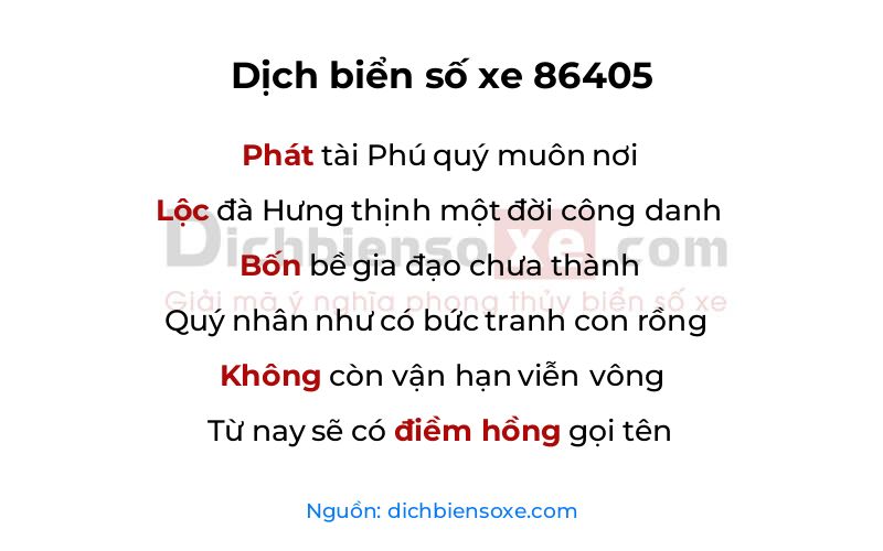 Dịch thơ biển số 86405