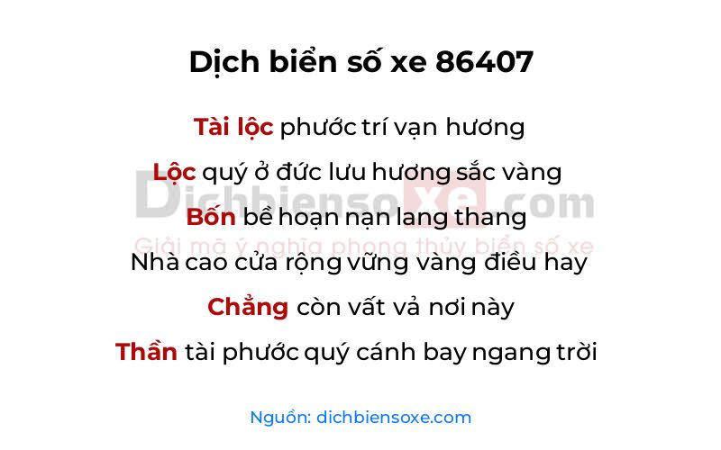 Dịch thơ biển số 86407
