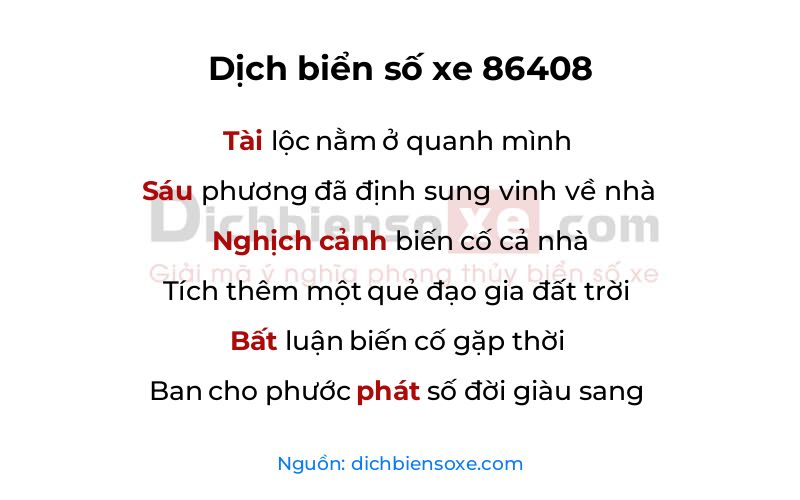 Dịch thơ biển số 86408