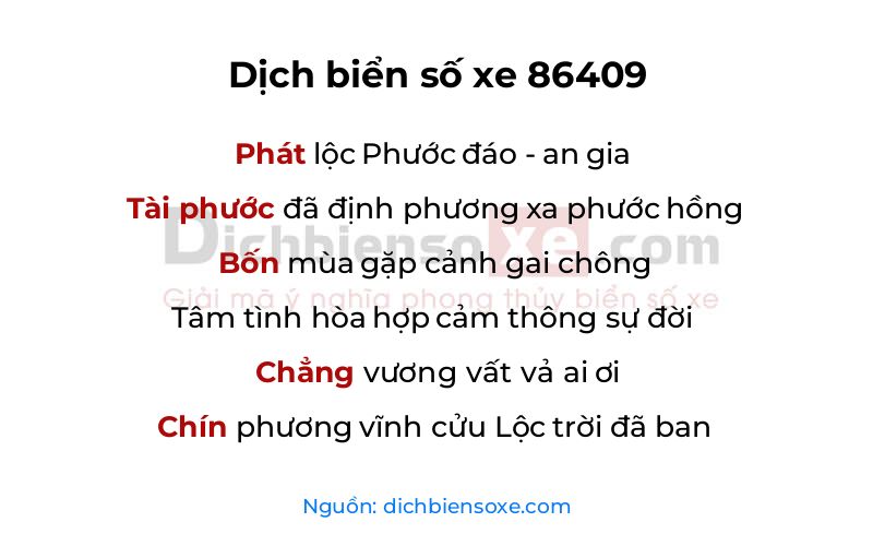 Dịch thơ biển số 86409