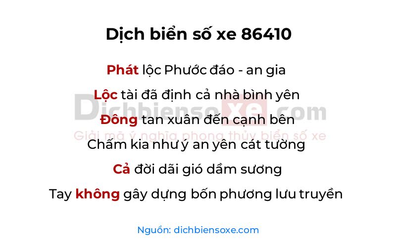 Dịch thơ biển số 86410