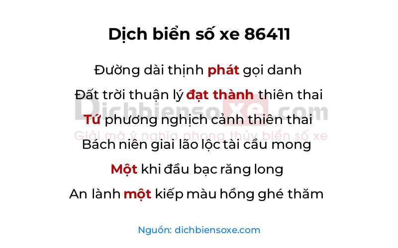 Dịch thơ biển số 86411