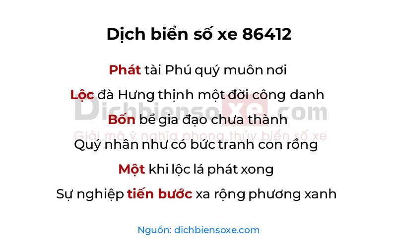 Dịch thơ biển số 86412