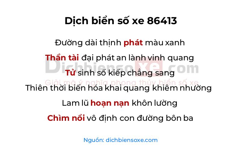 Dịch thơ biển số 86413