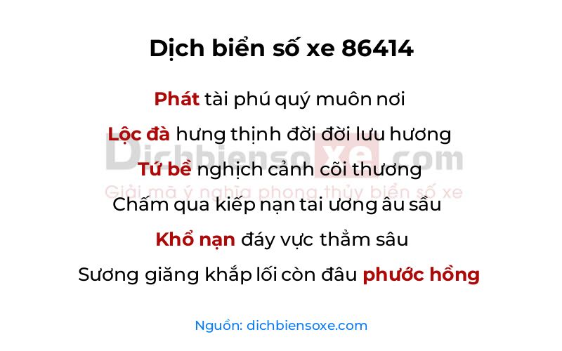 Dịch thơ biển số 86414