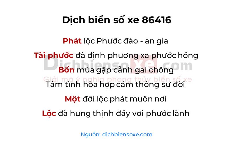 Dịch thơ biển số 86416