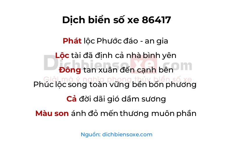 Dịch thơ biển số 86417