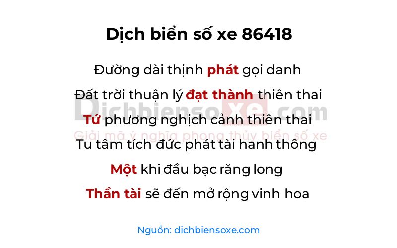 Dịch thơ biển số 86418