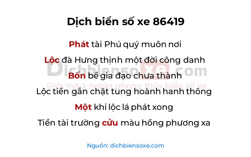Dịch thơ biển số 86419