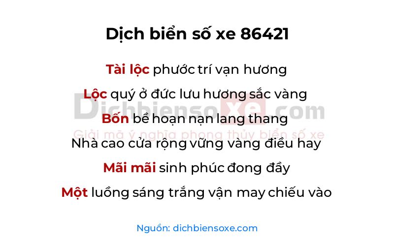 Dịch thơ biển số 86421
