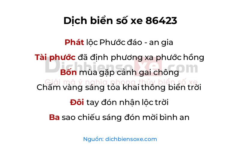 Dịch thơ biển số 86423