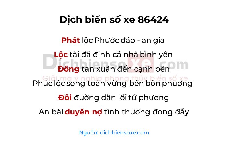 Dịch thơ biển số 86424