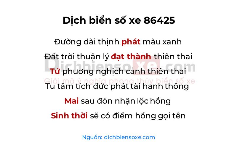 Dịch thơ biển số 86425