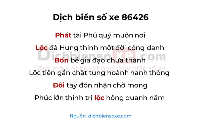 Dịch thơ biển số 86426