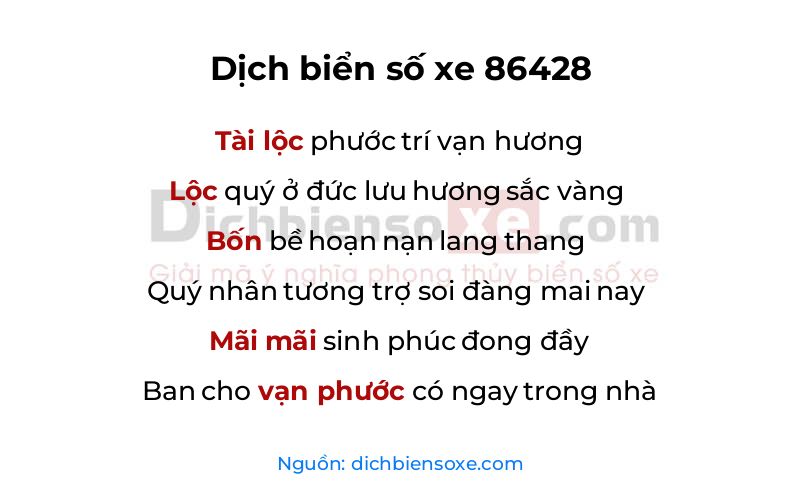 Dịch thơ biển số 86428