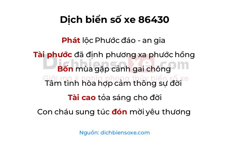 Dịch thơ biển số 86430
