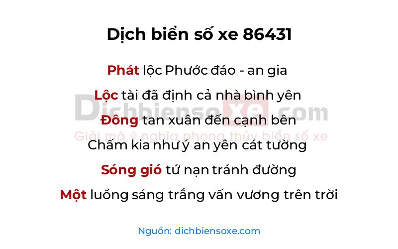 Dịch thơ biển số 86431
