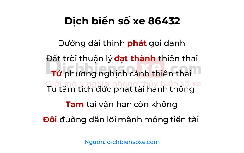 Dịch thơ biển số 86432