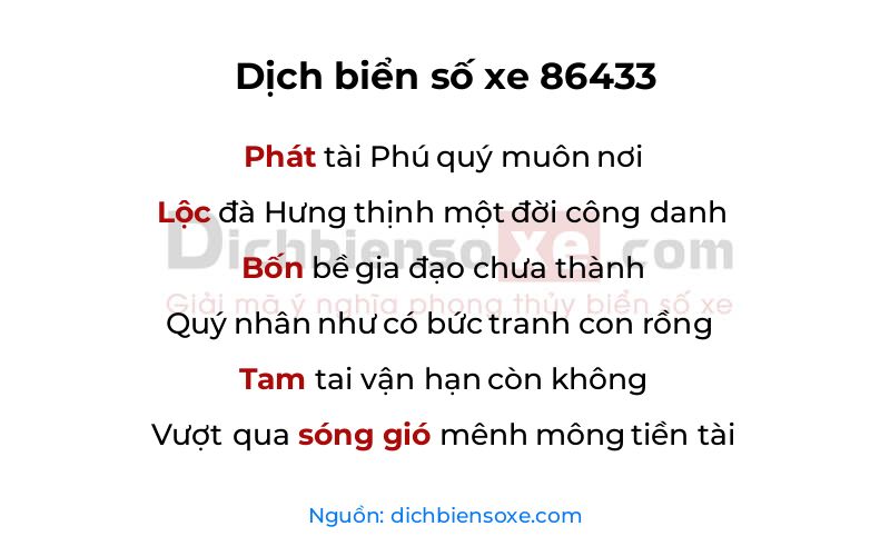 Dịch thơ biển số 86433