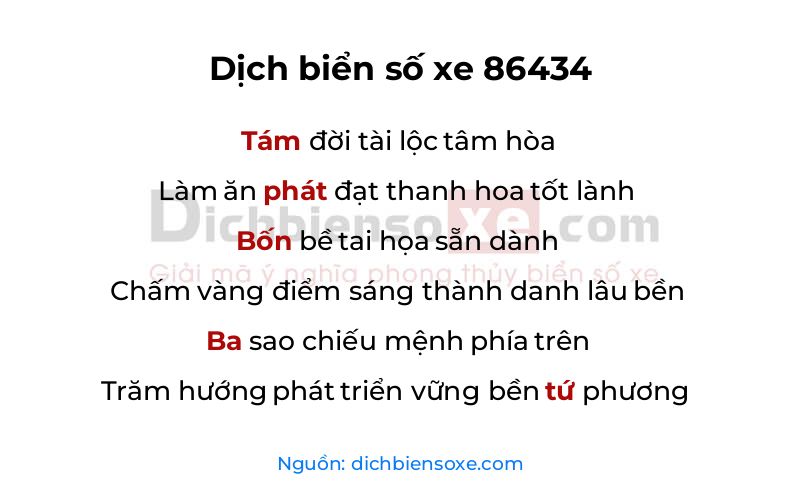 Dịch thơ biển số 86434
