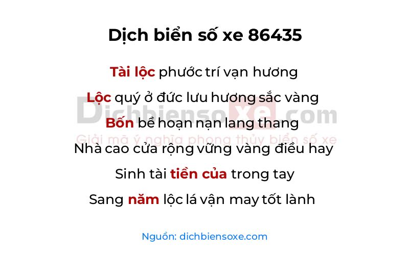 Dịch thơ biển số 86435