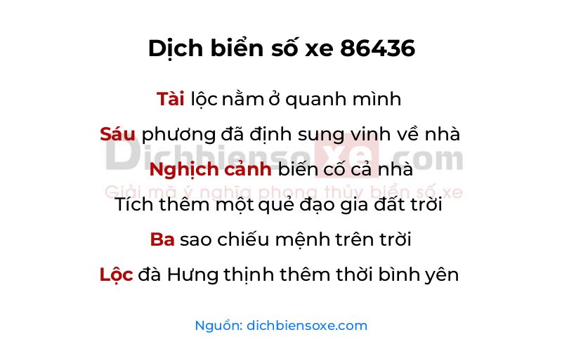 Dịch thơ biển số 86436