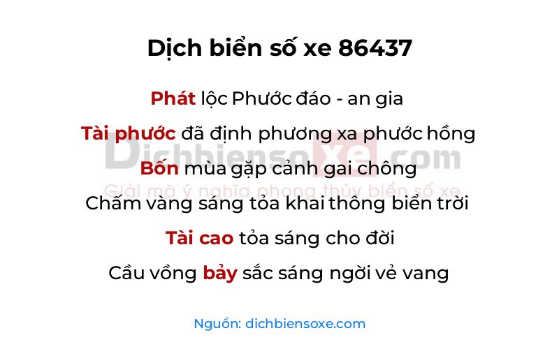 Dịch thơ biển số 86437
