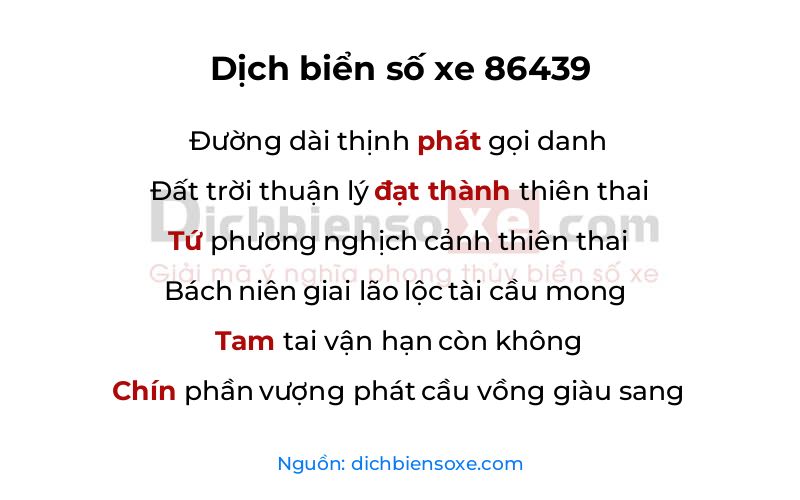 Dịch thơ biển số 86439
