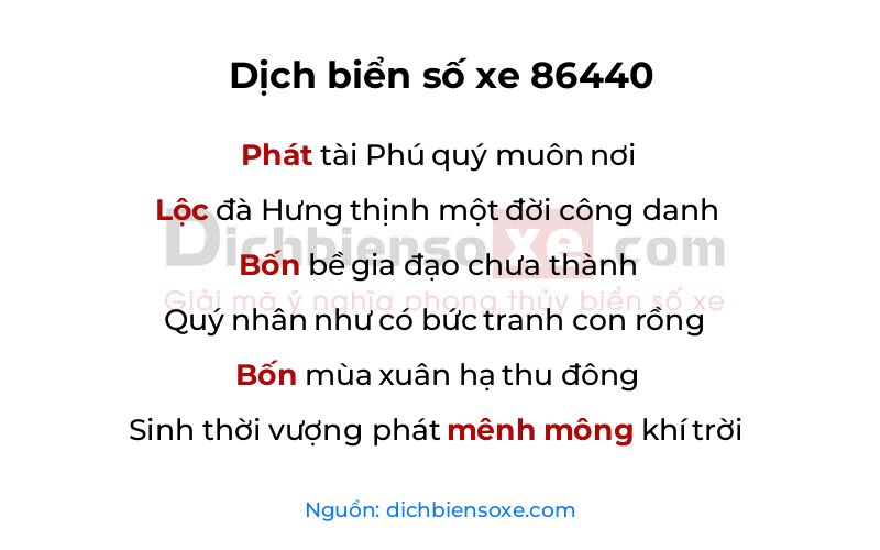 Dịch thơ biển số 86440