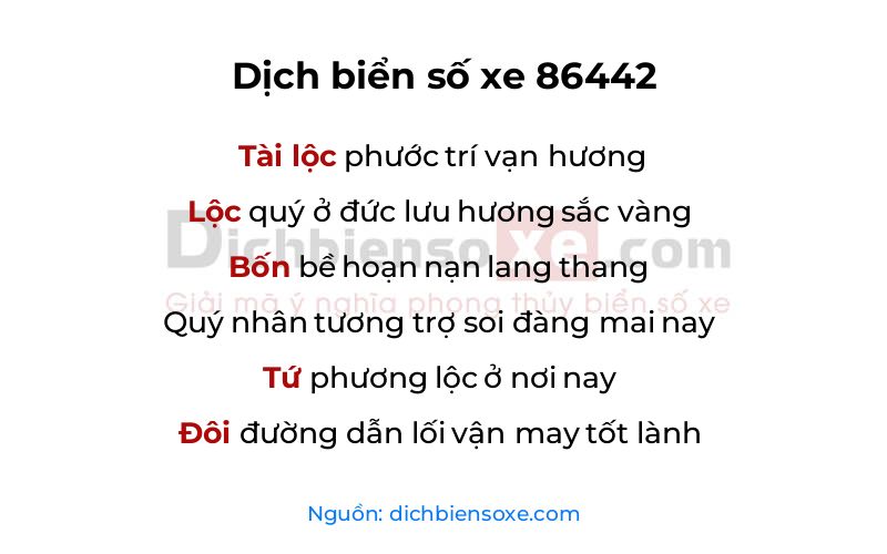 Dịch thơ biển số 86442