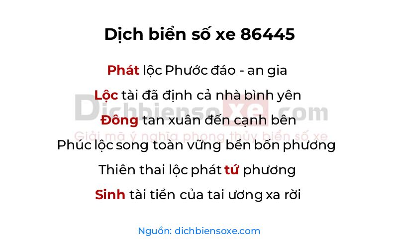 Dịch thơ biển số 86445