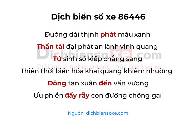 Dịch thơ biển số 86446