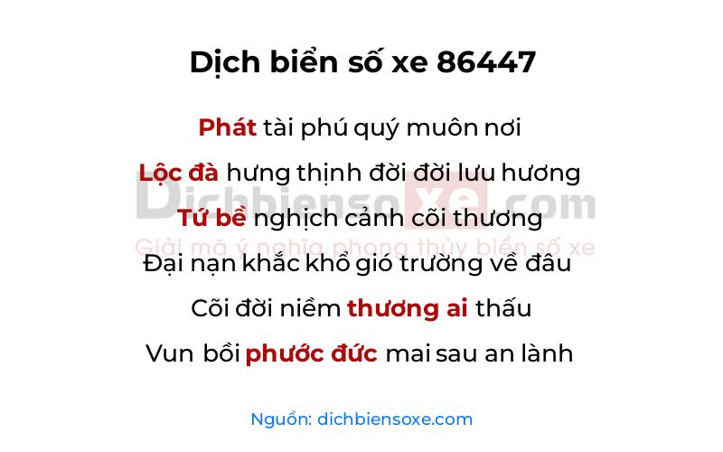 Dịch thơ biển số 86447