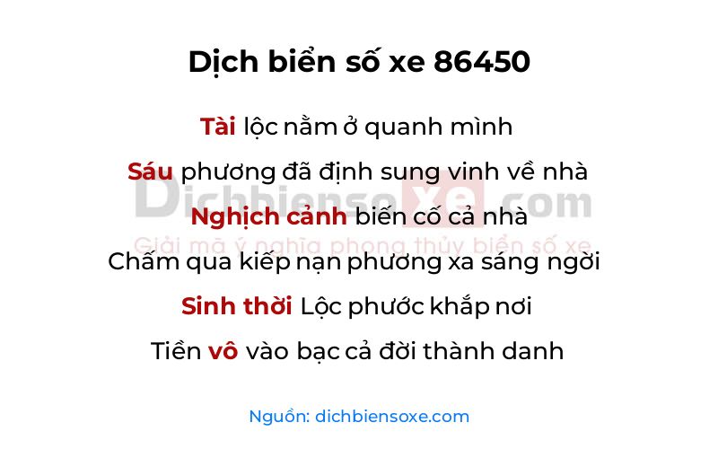 Dịch thơ biển số 86450