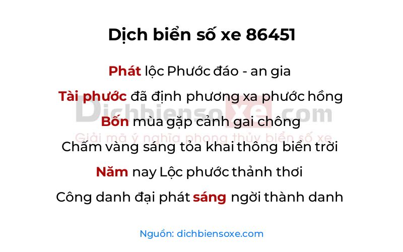 Dịch thơ biển số 86451