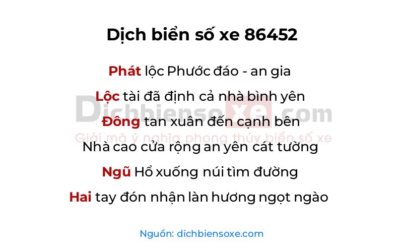 Dịch thơ biển số 86452