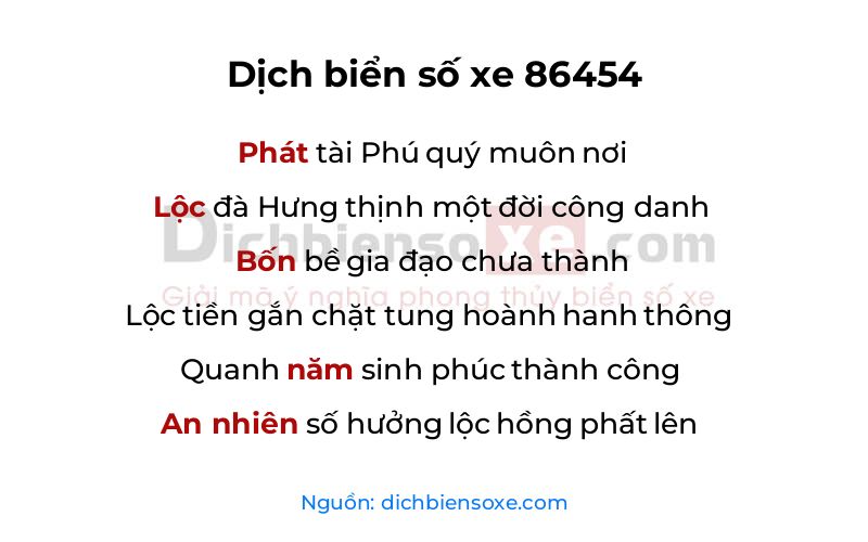 Dịch thơ biển số 86454