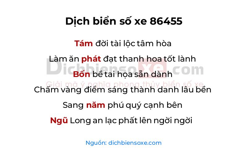 Dịch thơ biển số 86455