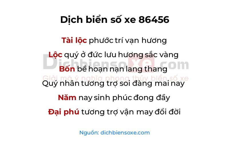 Dịch thơ biển số 86456