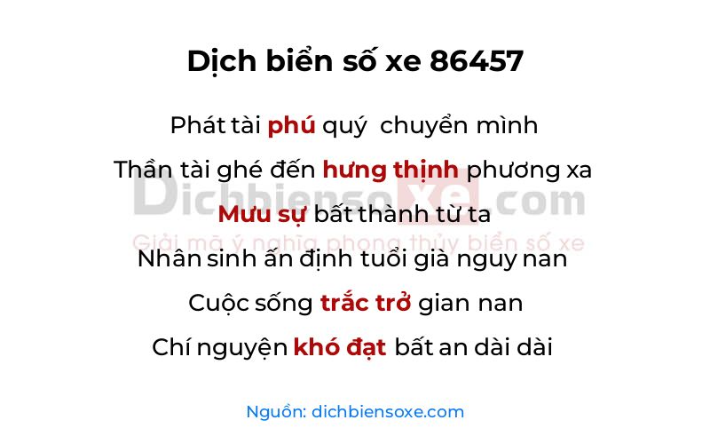 Dịch thơ biển số 86457