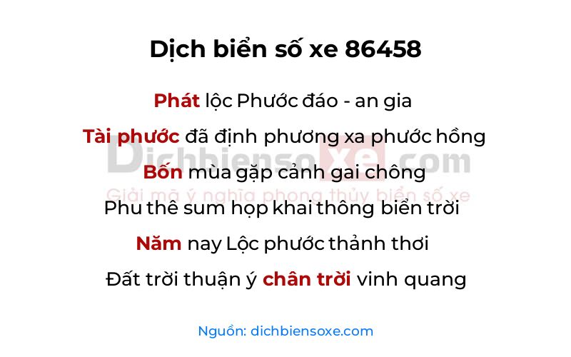 Dịch thơ biển số 86458