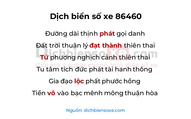 Dịch thơ biển số 86460