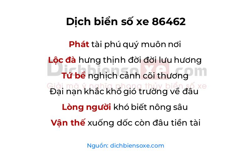 Dịch thơ biển số 86462