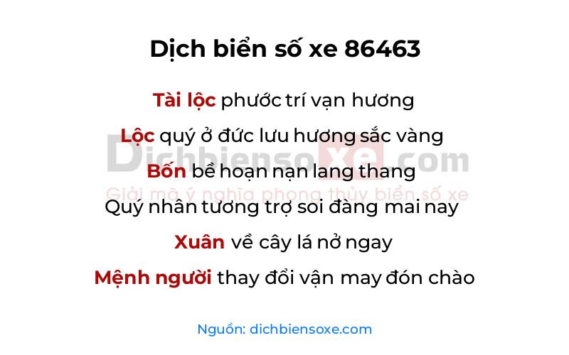Dịch thơ biển số 86463