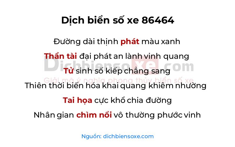Dịch thơ biển số 86464
