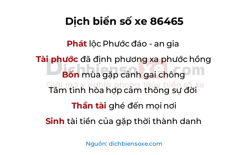 Dịch thơ biển số 86465