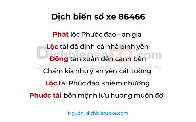 Dịch thơ biển số 86466