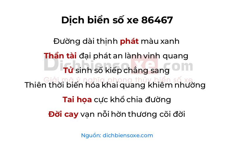 Dịch thơ biển số 86467